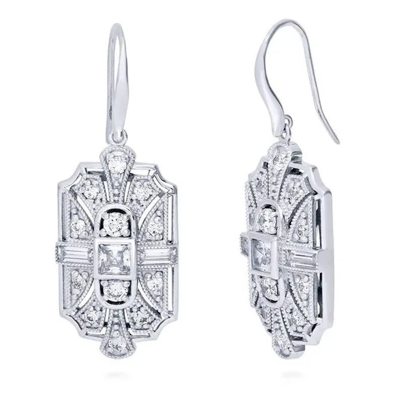 Fashion 925 Silver Crystal Cubic Zirconia Dangle Earring CZ Art Deco Hoop Earrings Diamond Gemstone CZ Charm Bridal Wedding Engagement Jewelry Gift