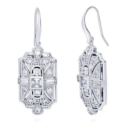 Fashion 925 Silver Crystal Cubic Zirconia Dangle Earring CZ Art Deco Hoop Earrings Diamond Gemstone CZ Charm Bridal Wedding Engagement Jewelry Gift