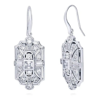 Fashion 925 Silver Crystal Cubic Zirconia Dangle Earring CZ Art Deco Hoop Earrings Diamond Gemstone CZ Charm Bridal Wedding Engagement Jewelry Gift - WORLD TIME VISITS