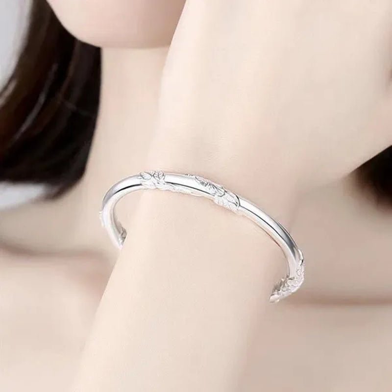 FASHION 925 Sterling Silver Creative Blooming Flowers Bracelets Bangles Cute for Women Fashion Party Wedding Accessories Jewelry - WORLD TIME VISITS