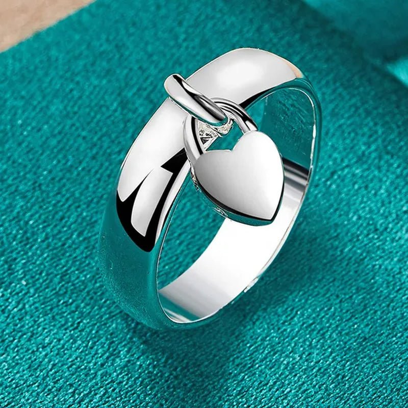 FASHION 925 Sterling Silver Heart Lock Ring Charms Fashion for Women Wedding Engagement Ring Party Jewelry - WORLD TIME VISITS