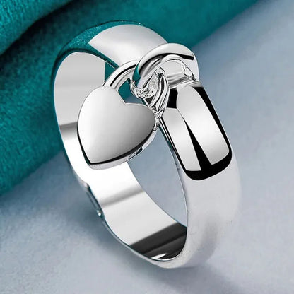 FASHION 925 Sterling Silver Heart Lock Ring Charms Fashion for Women Wedding Engagement Ring Party Jewelry - WORLD TIME VISITS
