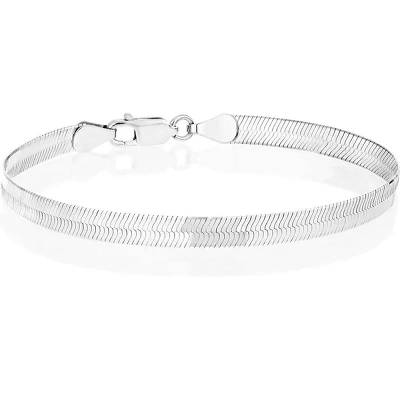 FASHION 925 Sterling Silver Italian Solid 4Mm Flexible Flat Herringbone Link Chain Bracelet for Women Men Charm Jewelry