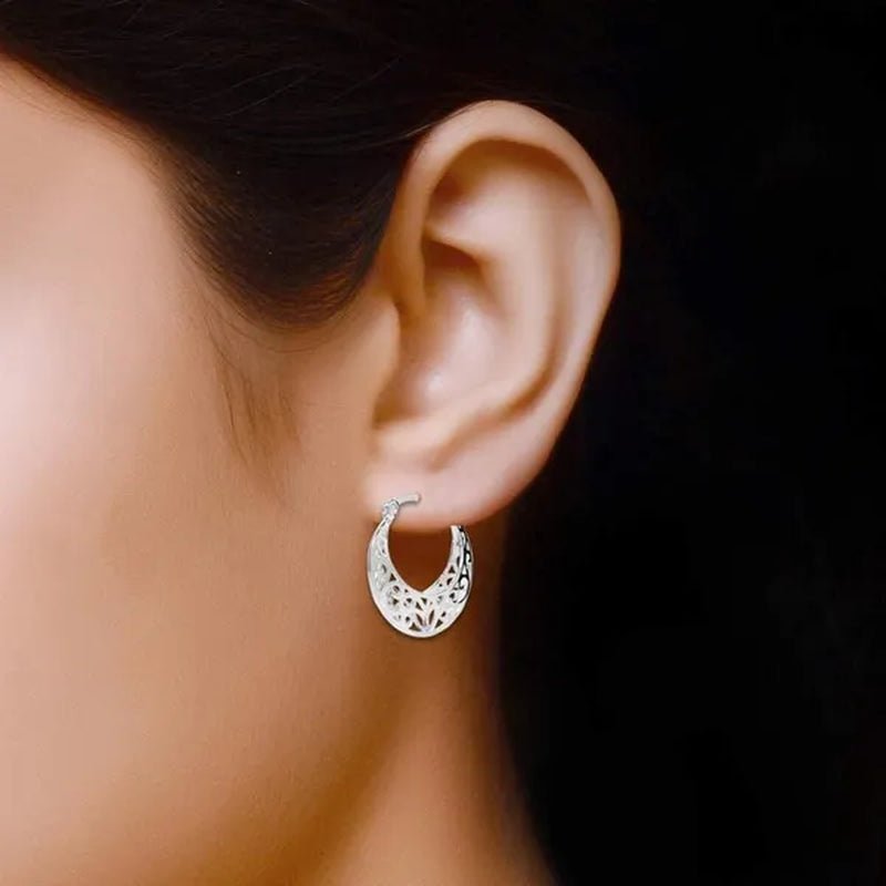 FASHION 925 Sterling Silver Jewelry Filigree Hoop Earrings for Women Charm Jewelry - WORLD TIME VISITS