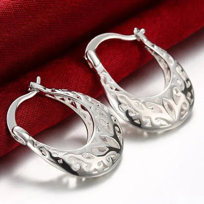 FASHION 925 Sterling Silver Jewelry Filigree Hoop Earrings for Women Charm Jewelry