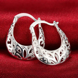 FASHION 925 Sterling Silver Jewelry Filigree Hoop Earrings for Women Charm Jewelry