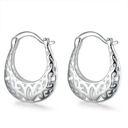 FASHION 925 Sterling Silver Jewelry Filigree Hoop Earrings for Women Charm Jewelry