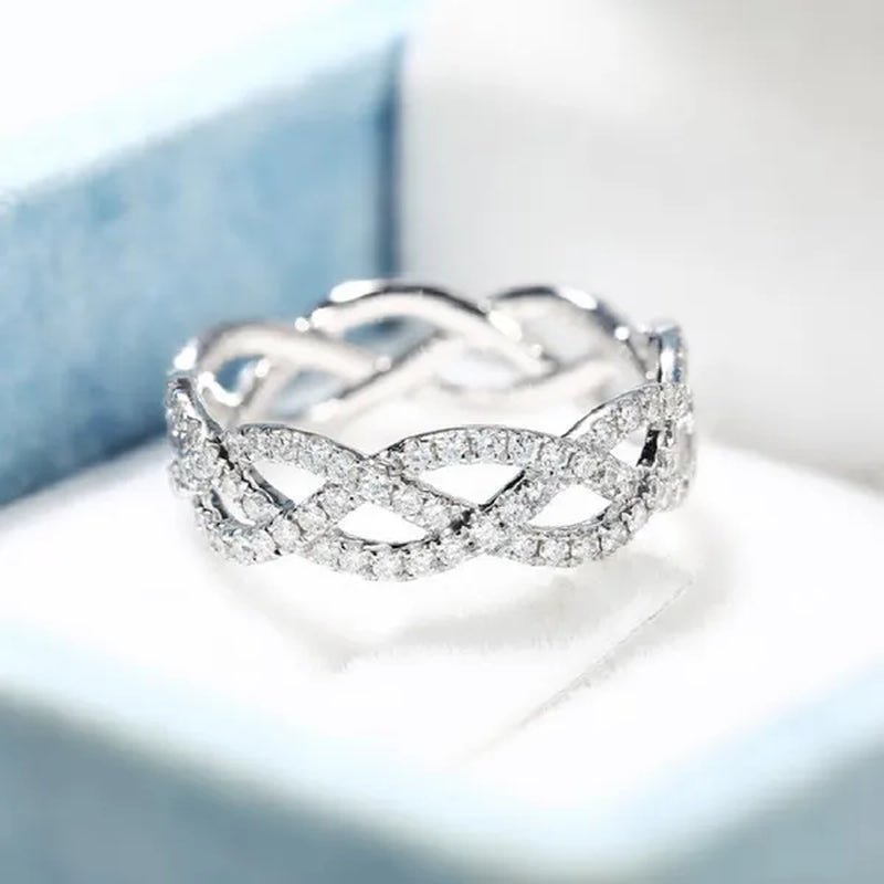 Fashion 925 Sterling Silver Twist Ring White Sapphire Diamond Wedding Band Female Bride Proposal Engagement Party Jewelry Anniversary Gift - WORLD TIME VISITS
