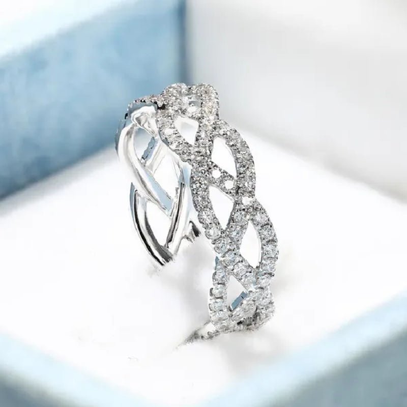 Fashion 925 Sterling Silver Twist Ring White Sapphire Diamond Wedding Band Female Bride Proposal Engagement Party Jewelry Anniversary Gift - WORLD TIME VISITS