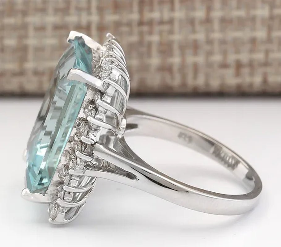 Fashion 9.36CT Natural Aquamarine 925 Sterling Silver Cocktail Ring Size 6 - 10 - WORLD TIME VISITS