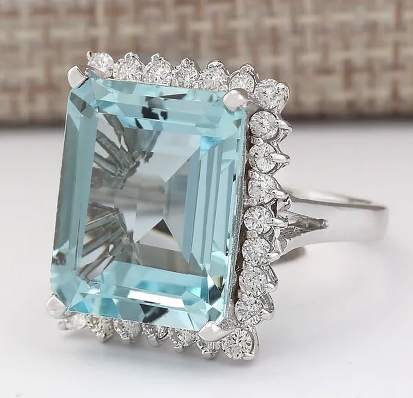 Fashion 9.36CT Natural Aquamarine 925 Sterling Silver Cocktail Ring Size 6 - 10 - WORLD TIME VISITS