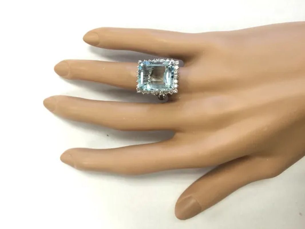 Fashion 9.36CT Natural Aquamarine 925 Sterling Silver Cocktail Ring Size 6-10