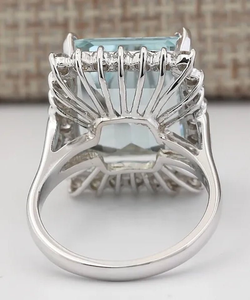 Fashion 9.36CT Natural Aquamarine 925 Sterling Silver Cocktail Ring Size 6-10