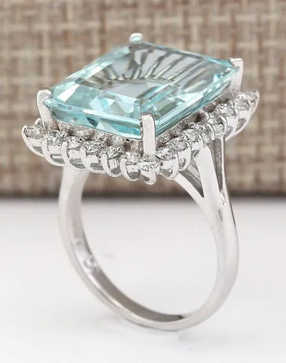 Fashion 9.36CT Natural Aquamarine 925 Sterling Silver Cocktail Ring Size 6-10