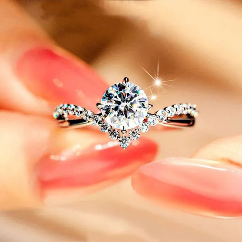 Fashion Accessories Gorgeous 925 Sterling Silver White Sapphire Round Cut Moissanite Diamond Ring Elegant Bride Wedding Jewelry for Women Rings Engagement Anniversary Party Band Gift Size 4 - 12 Bague Femme - WORLD TIME VISITS