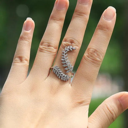 Fashion Bridal Wedding Leaf Rings for Women Jewelry 925 Sterling Silver Micro Pave Diamond Leaf Open Adjustable Rings