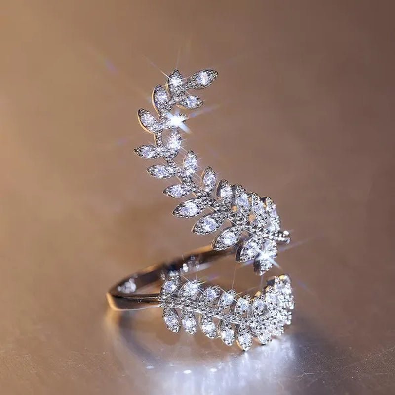 Fashion Bridal Wedding Leaf Rings for Women Jewelry 925 Sterling Silver Micro Pave Diamond Leaf Open Adjustable Rings