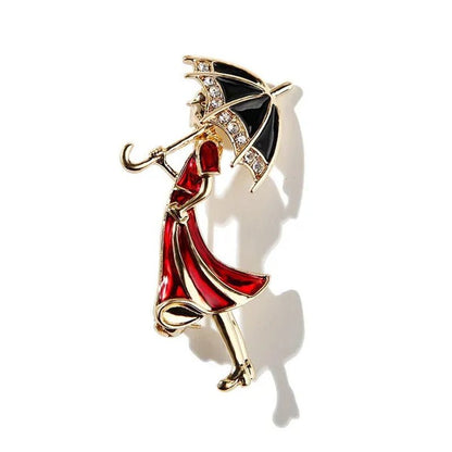 Fashion Cartoon Enamel Girl Brooch Woman Umbrella Alloy Pin Accessories Brooches
