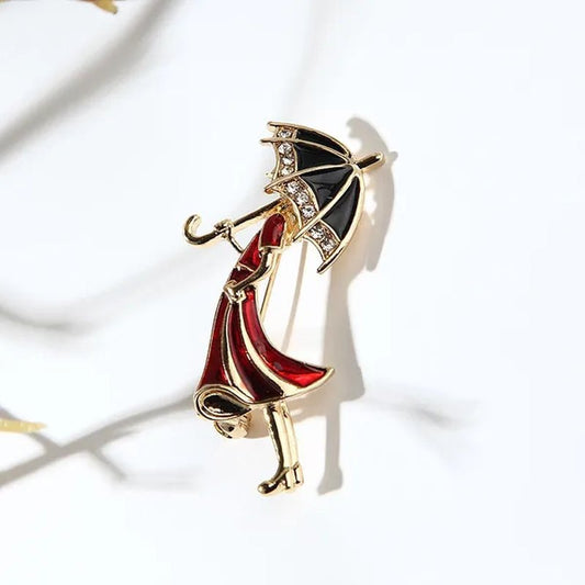 Fashion Cartoon Enamel Girl Brooch Woman Umbrella Alloy Pin Accessories Brooches - WORLD TIME VISITS