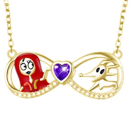 Fashion Creative Women's Infinite Heart Diamond Necklace Cartoon Ghost Diamond Pendant Engagement Necklaces for Women Jewelry Accessories Birthday Anniversary Gift