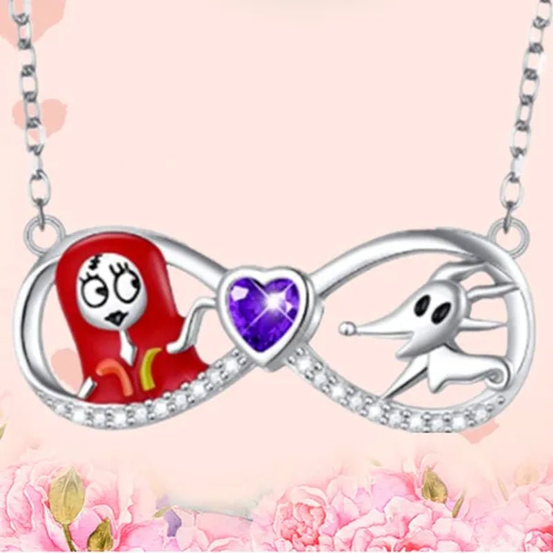 Fashion Creative Women's Infinite Heart Diamond Necklace Cartoon Ghost Diamond Pendant Engagement Necklaces for Women Jewelry Accessories Birthday Anniversary Gift