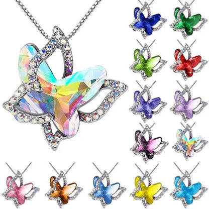 Fashion Crystal Butterfly Necklace Zircon Hollow Out Butterfly Pendant Engagement Necklaces for Women Insect Butterfly Jewelry Charm Accessories Birthday Party Anniversary Gift