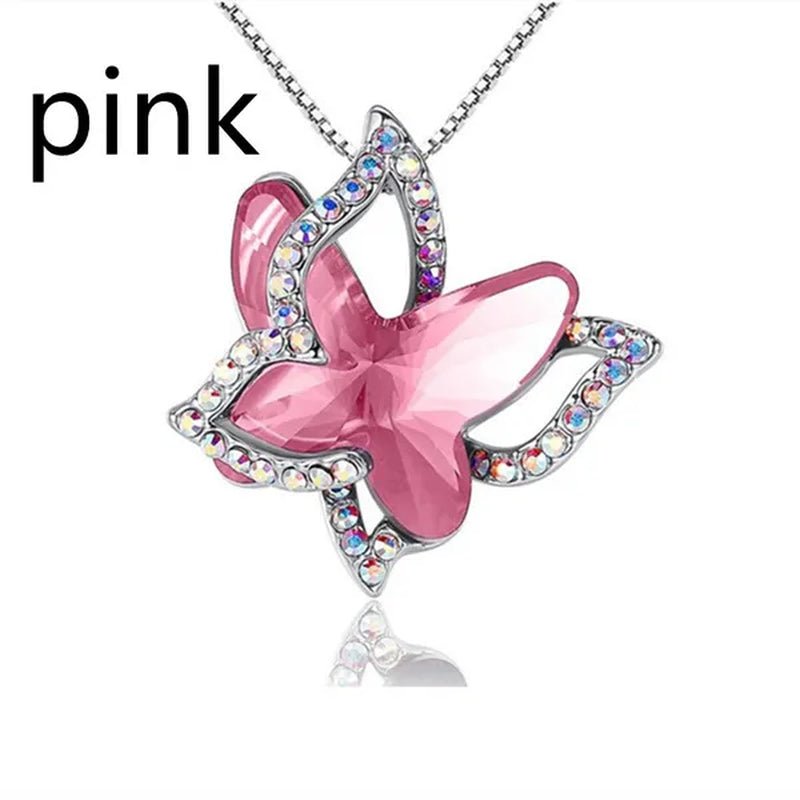 Fashion Crystal Butterfly Necklace Zircon Hollow Out Butterfly Pendant Engagement Necklaces for Women Insect Butterfly Jewelry Charm Accessories Birthday Party Anniversary Gift