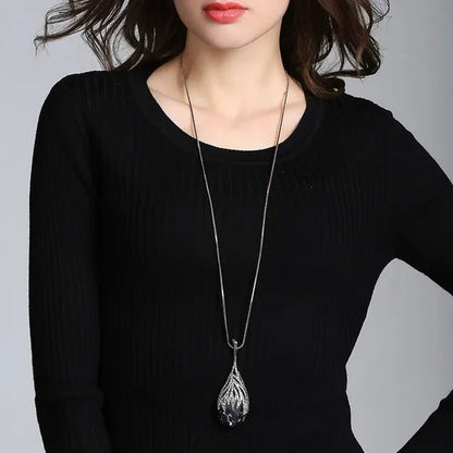 Fashion Crystal Diamond Water Dripping Sweater Chain Women's Geometric Long Necklace