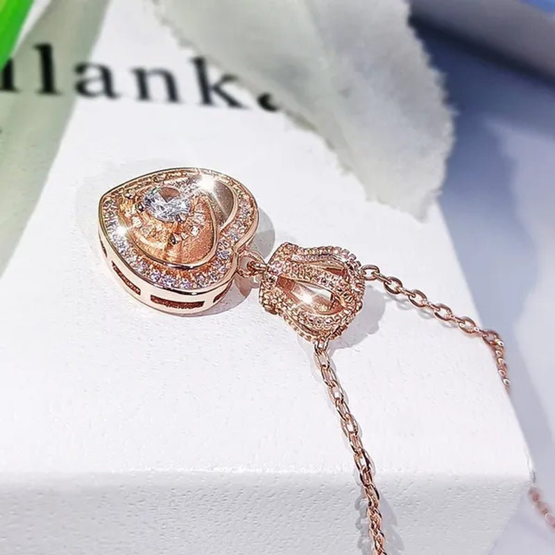 Fashion Cute Silver Plated Heart Shaped Crown Diamond Pendant Necklace for Women Wedding Engagement Rose Gold Clavicle Jewelry Gift