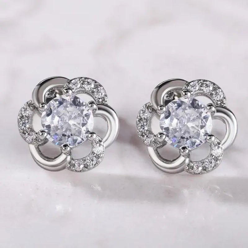 Fashion Diamond Flower Stud Earrings for Women Jewelry