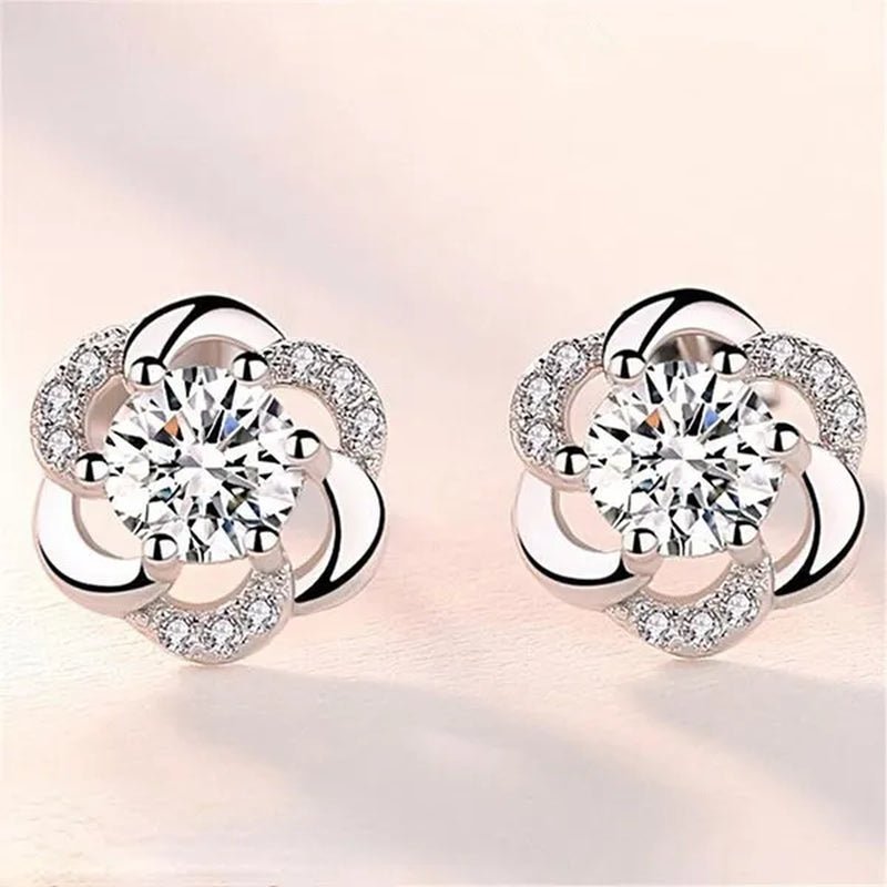 Fashion Diamond Flower Stud Earrings for Women Jewelry - WORLD TIME VISITS