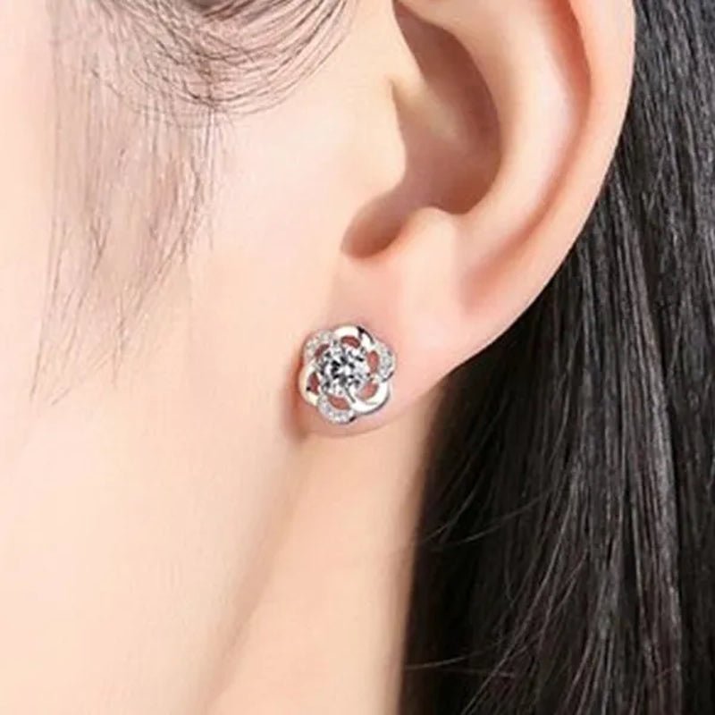 Fashion Diamond Flower Stud Earrings for Women Jewelry