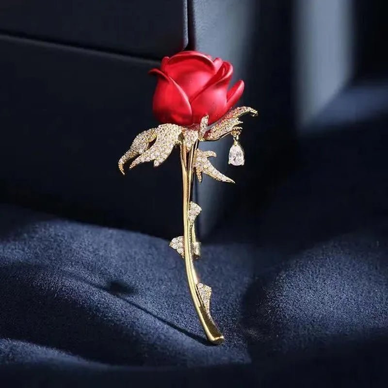 Fashion Diamond Inlaid Rose Brooch Temperament Elegant Flower Tassel Brooch Clothing Accessories Pin Clothing Brooch - WORLD TIME VISITS