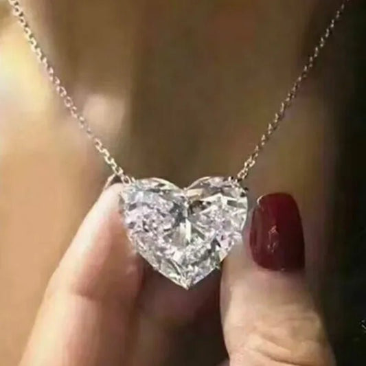 Fashion Elegant Ladies Silver Plated Sparkling White Sapphire Heart Shaped Choker Necklaces for Women Bridal Chain Necklace Fine Jewelry - WORLD TIME VISITS