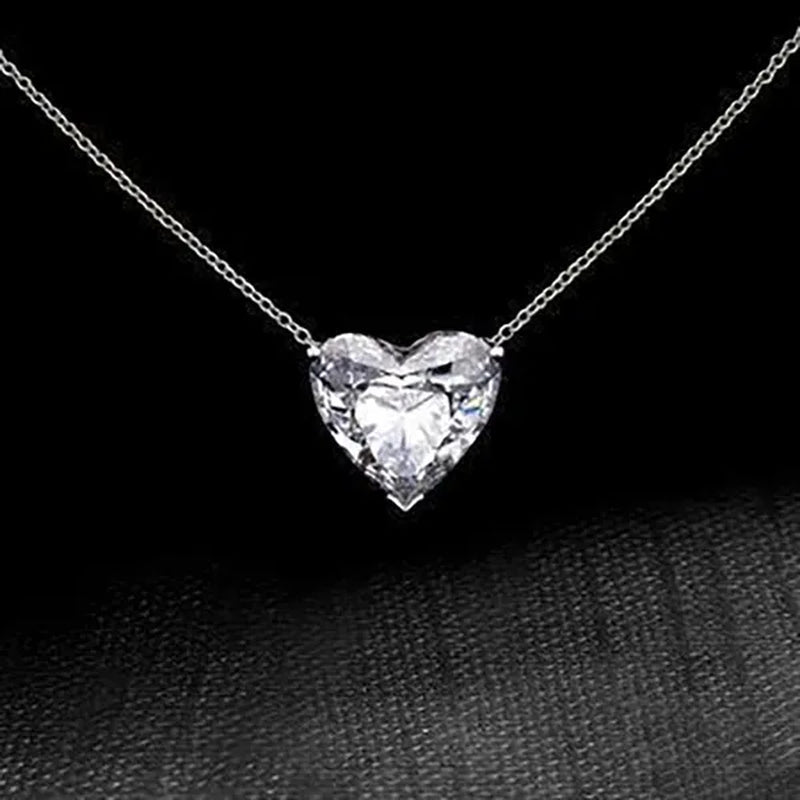 Fashion Elegant Ladies Silver Plated Sparkling White Sapphire Heart Shaped Choker Necklaces for Women Bridal Chain Necklace Fine Jewelry - WORLD TIME VISITS