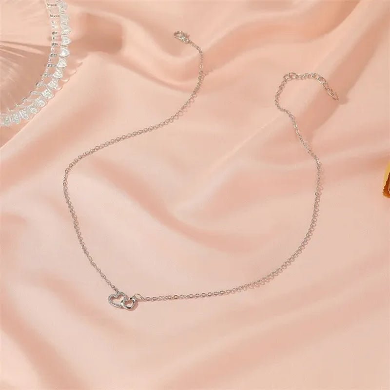 Fashion Gold and Silver Double Heart Necklace Necklace Crystal Diamond Pendant Necklace Gift for Woman