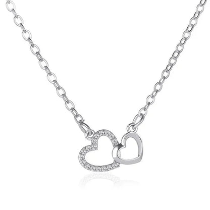 Fashion Gold and Silver Double Heart Necklace Necklace Crystal Diamond Pendant Necklace Gift for Woman