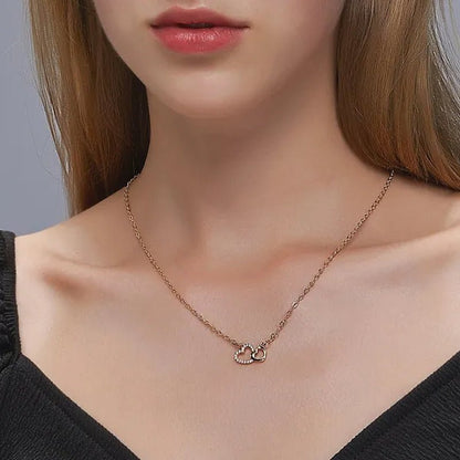 Fashion Gold and Silver Double Heart Necklace Necklace Crystal Diamond Pendant Necklace Gift for Woman