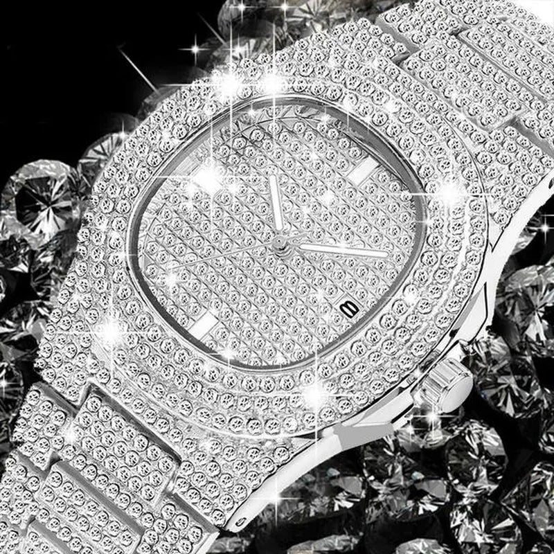 Fashion Gold / Silver Plated Solid Stainless Steel Iced Out Diamond Bracelet Thick Miami Cuban Link Chain Necklace Hip Hop Jewelry