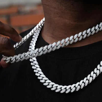 Fashion Gold / Silver Plated Solid Stainless Steel Iced Out Diamond Bracelet Thick Miami Cuban Link Chain Necklace Hip Hop Jewelry