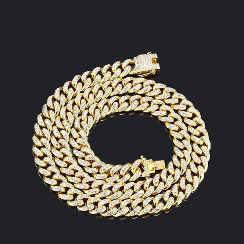 Fashion Gold / Silver Plated Solid Stainless Steel Iced Out Diamond Bracelet Thick Miami Cuban Link Chain Necklace Hip Hop Jewelry - WORLD TIME VISITS