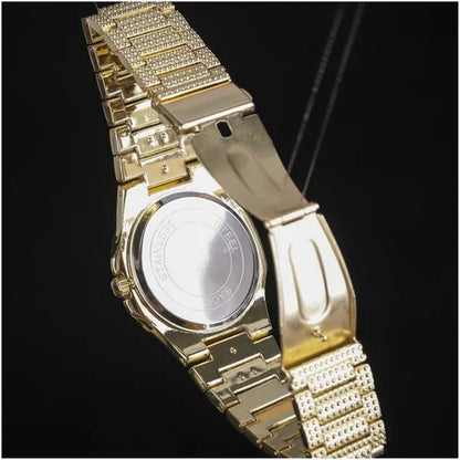 Fashion Gold / Silver Plated Solid Stainless Steel Iced Out Diamond Bracelet Thick Miami Cuban Link Chain Necklace Hip Hop Jewelry - WORLD TIME VISITS