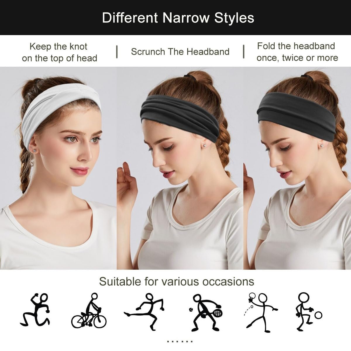 Fashion Headbands for Women Wide Headband Yoga Workout Head Bands Hair Accessories Band Black White Gray 6 Pack