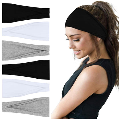 Fashion Headbands for Women Wide Headband Yoga Workout Head Bands Hair Accessories Band Black White Gray 6 Pack - WORLD TIME VISITS
