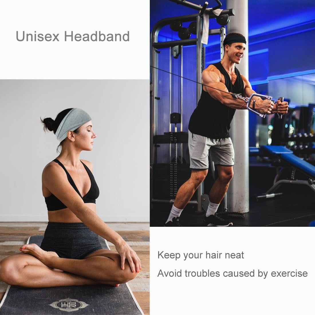 Fashion Headbands for Women Wide Headband Yoga Workout Head Bands Hair Accessories Band Black White Gray 6 Pack