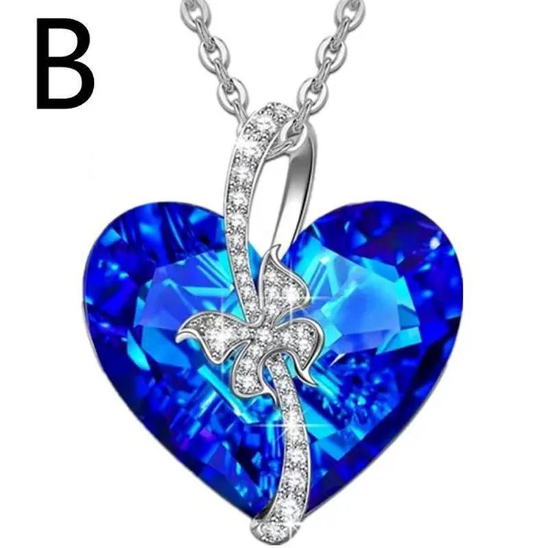 Fashion Heart Blue Crystal Necklace Double Layer Rose Zircon Pendant Engagement Necklaces for Women Rose Jewelry Birthday Party Anniversary Gift - WORLD TIME VISITS