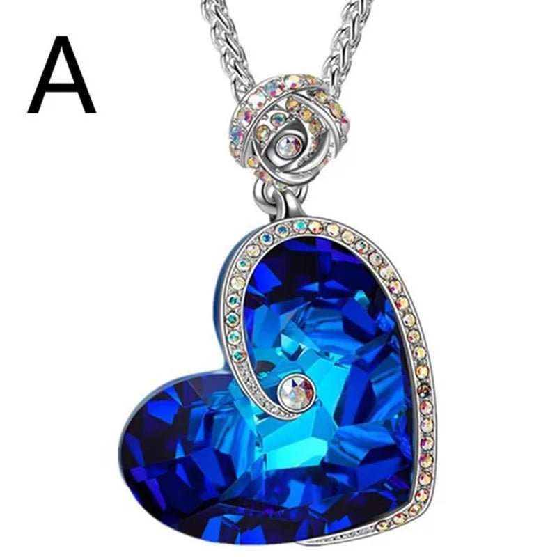 Fashion Heart Blue Crystal Necklace Double Layer Rose Zircon Pendant Engagement Necklaces for Women Rose Jewelry Birthday Party Anniversary Gift - WORLD TIME VISITS