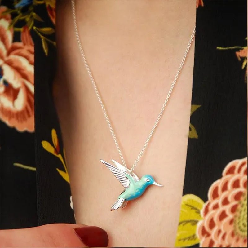 Fashion Hummingbird Pendant Necklace Cute Blue Enamel Bird Pendant Bridal Wedding Party Anniversary Mother's Day Gift Jewelry