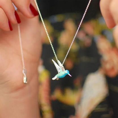 Fashion Hummingbird Pendant Necklace Cute Blue Enamel Bird Pendant Bridal Wedding Party Anniversary Mother's Day Gift Jewelry - WORLD TIME VISITS