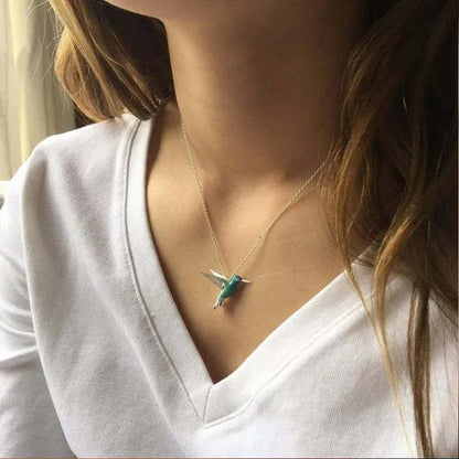 Fashion Hummingbird Pendant Necklace Cute Blue Enamel Bird Pendant Bridal Wedding Party Anniversary Mother's Day Gift Jewelry